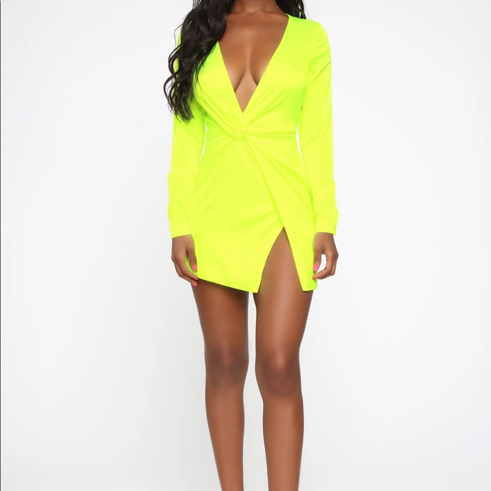 Silk Neon Yellow Shirt Dress